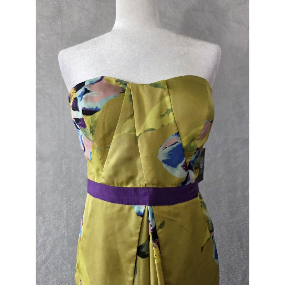 NWT Vince Camuto Dress Womens 10 Green Floral Strapless Pleated Party Cocktail - Picture 2 of 16